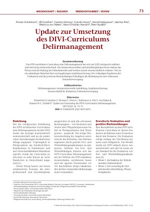 Vorschauseite 1: Update zur Umsetzung des DIVI-Curriculums Delirmanagement
