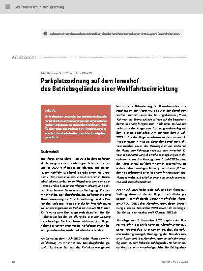 Vorschauseite 1: Parkplatzordnung auf dem Innenhof des Betriebsgeländes einer Wohlfahrtseinrichtung