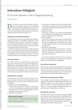 Vorschauseite 1: Erlernbare Fähigkeit Kritisches Denken in der Pflegeausbildung