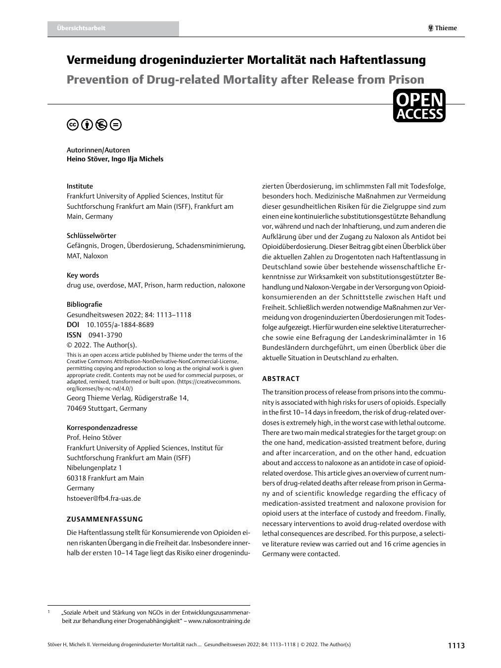 Vorschauseite 1: Vermeidung drogeninduzierter Mortalität nach Haftentlassung