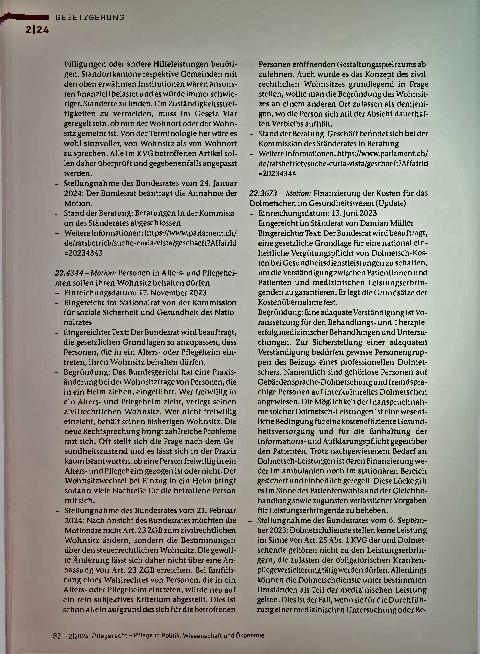 Vorschauseite 2: Gesetzgebung Parlamentarische Vorstöße 2124 Gesetzgebung I. Parlamentarische Vorstöße In der Frühjahrssession 2024 eingereichte, erledigte oder an den Bundesrat überwiesene parlam…