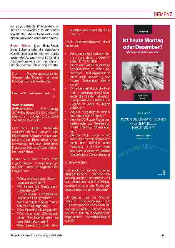 Vorschauseite 2: „Emotionale Lebens-geschichterln“ - Erwin Böhm über die Aktualität seines „Psychobiographischen Pflegemodells“