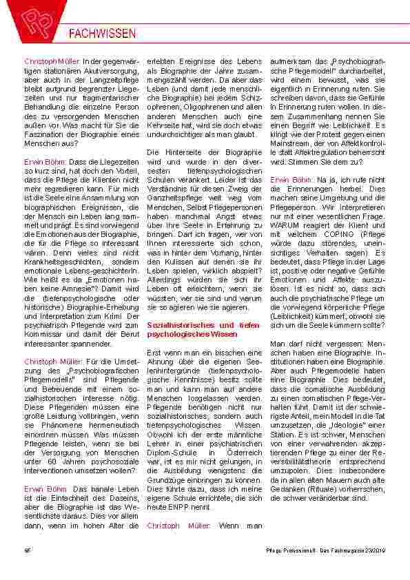 Vorschauseite 3: „Emotionale Lebens-geschichterln“ - Erwin Böhm über die Aktualität seines „Psychobiographischen Pflegemodells“