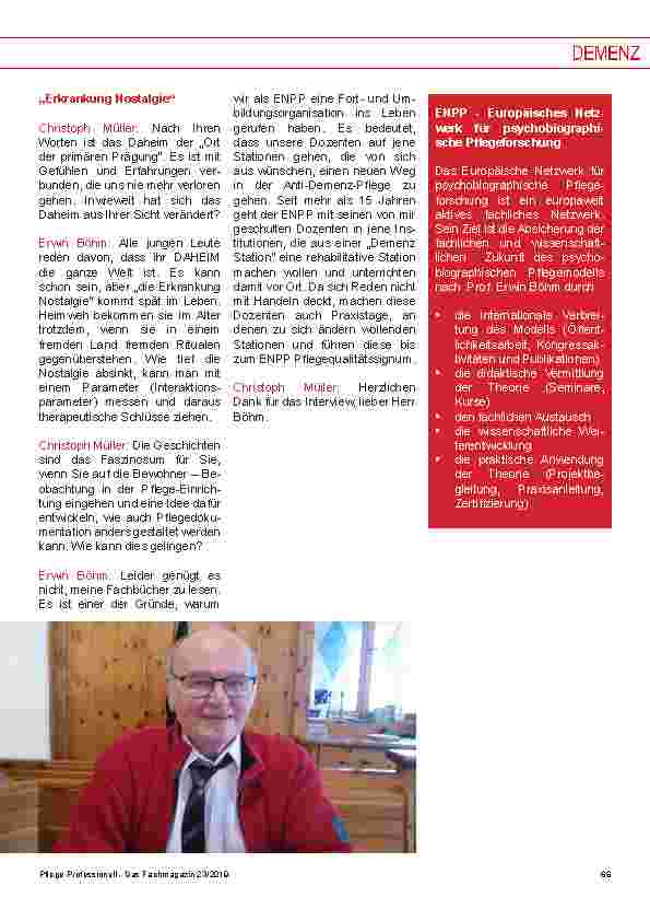 Vorschauseite 4: „Emotionale Lebens-geschichterln“ - Erwin Böhm über die Aktualität seines „Psychobiographischen Pflegemodells“