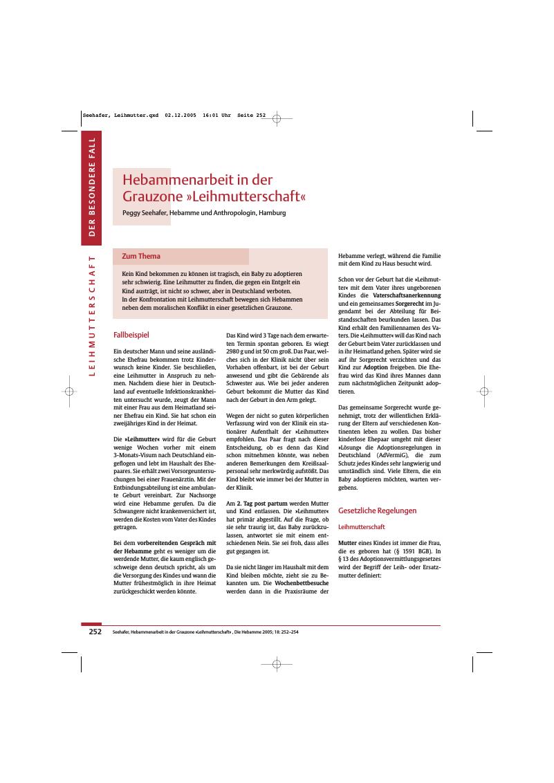 Vorschauseite 1: Hebammenarbeit in der Grauzone »Leihmutterschaft«
