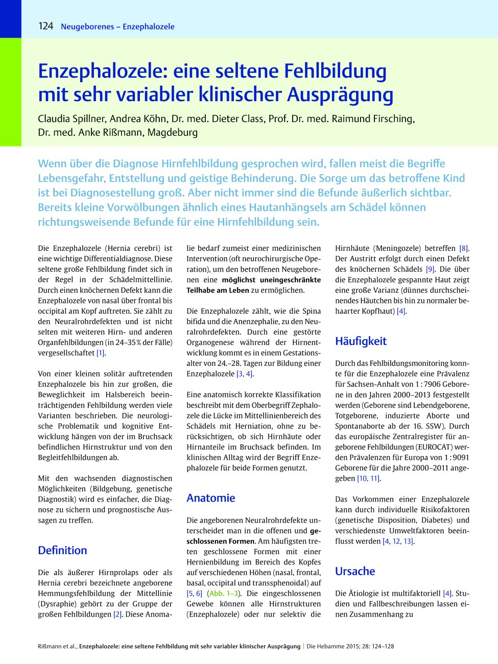 Vorschauseite 1: Enzephalozele: eine seltene Fehlbildung mit sehr variabler klinischer Ausprägung