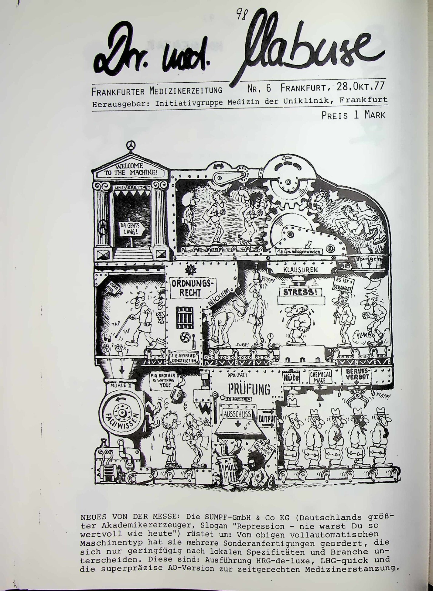 Vorschau: Dr. med. Mabuse Heft 6. 1977