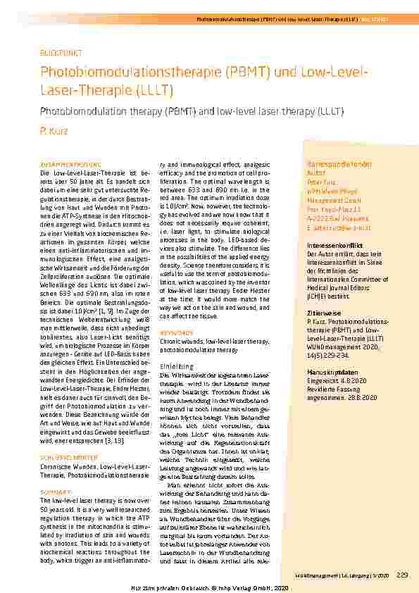 Vorschauseite 1: Photobiomodulationstherapie (PBMT) und Low-Level-Laser-Therapie (LLLT)