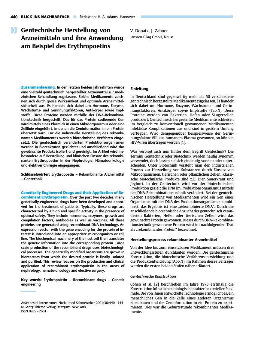 Vorschauseite 1: Gentechnische Herstellung von Arzneimitteln und ihre Anwendung am Beispiel des Erythropoetins