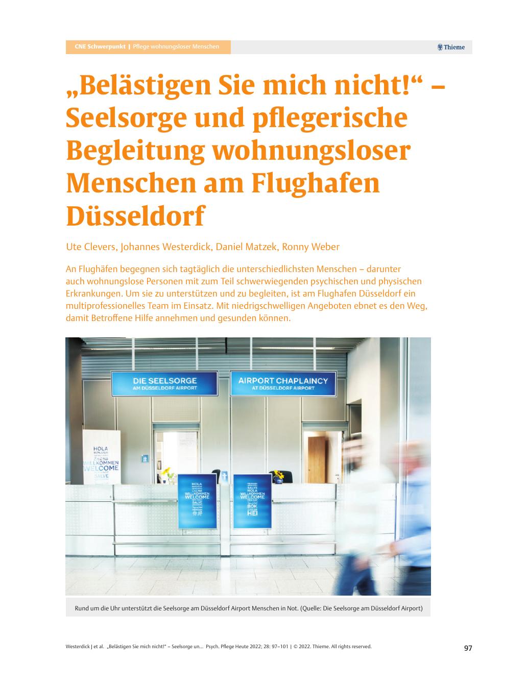Vorschauseite 1: „Belästigen Sie mich nicht!“ – Seelsorge und pflegerische Begleitung wohnungsloser Menschen am Flughafen Düsseldorf