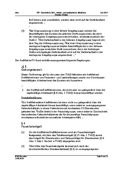 Vorschauseite 4: Kraftfahrer TV Bund – Stufenzuordnung – Berücksichtigung einschlägiger Berufserfahrung bei Einstellung