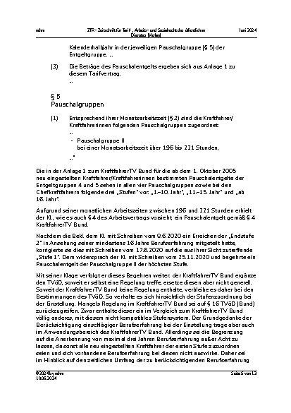 Vorschauseite 5: Kraftfahrer TV Bund – Stufenzuordnung – Berücksichtigung einschlägiger Berufserfahrung bei Einstellung