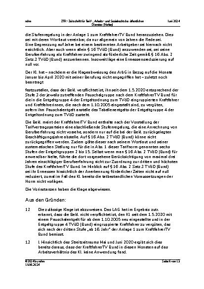 Vorschauseite 6: Kraftfahrer TV Bund – Stufenzuordnung – Berücksichtigung einschlägiger Berufserfahrung bei Einstellung