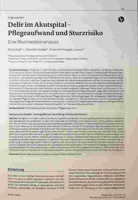 Vorschauseite 1: Delir im Akutspital - Pflegeaufwand und Sturzrisiko: Eine Routinedatenanalyse