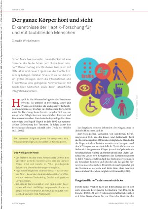Vorschauseite 1: Der ganze Körper hört und sieht Erkenntnisse der Haptik-Forschung für und mit taubblinden Menschen