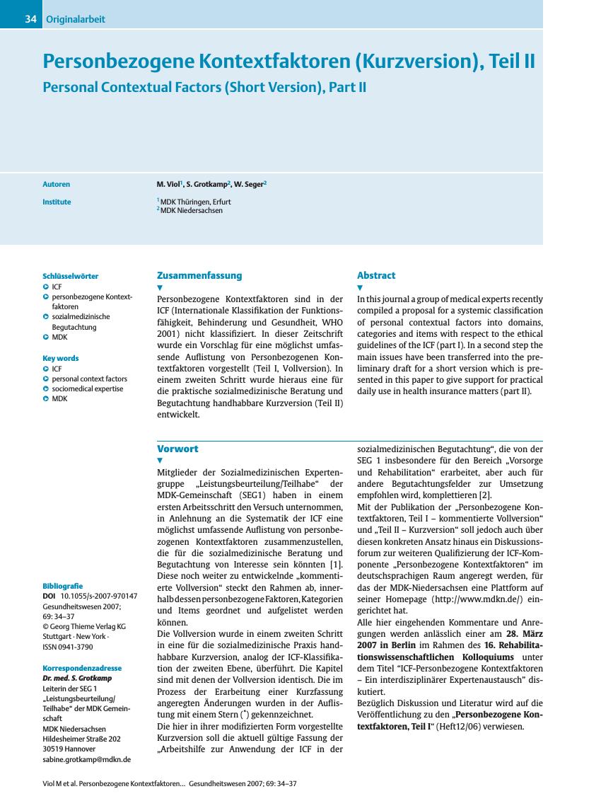 Vorschauseite 1: Personbezogene Kontextfaktoren (Kurzversion), Teil II