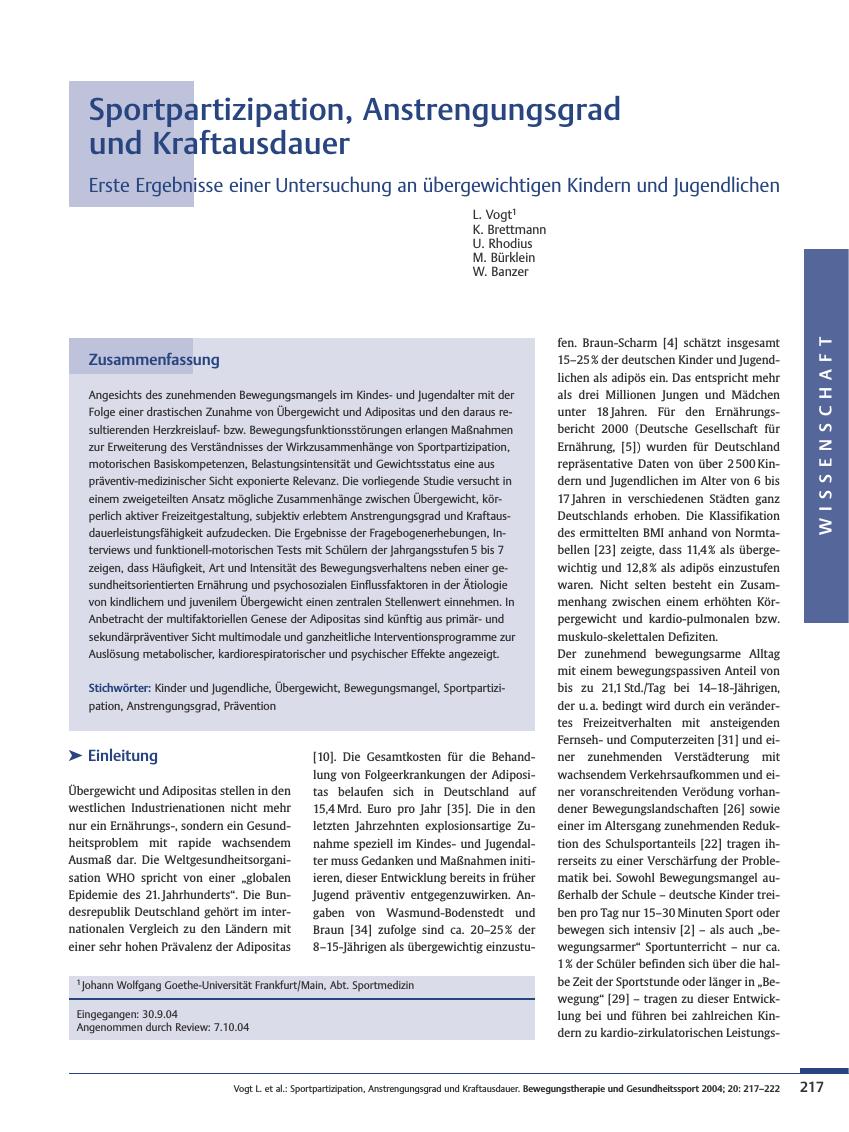 Vorschauseite 1: Sportpartizipation, Anstrengungsgrad und Kraftausdauer