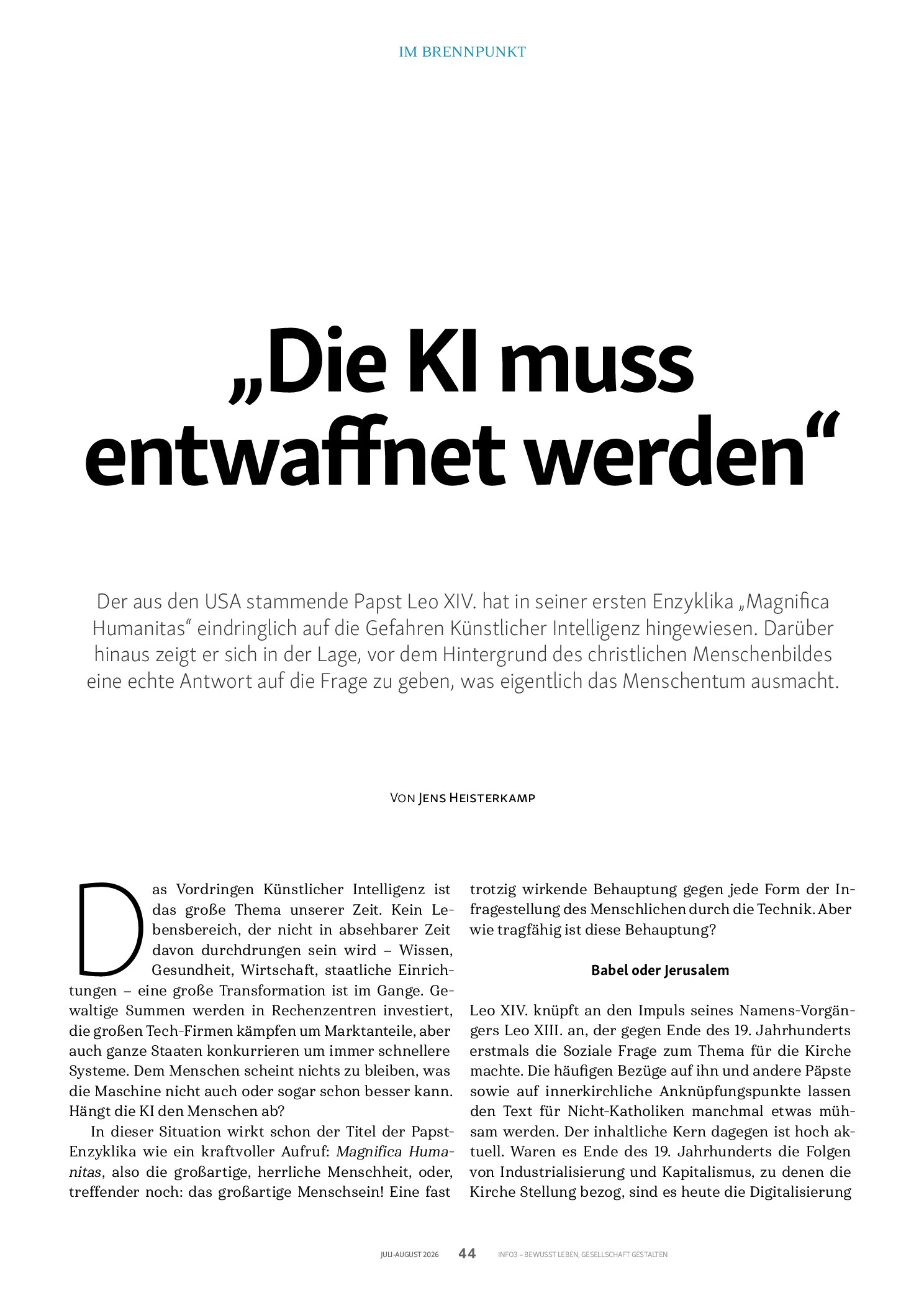 Vorschauseite 1: „Die KI muss entwaffnet werden“