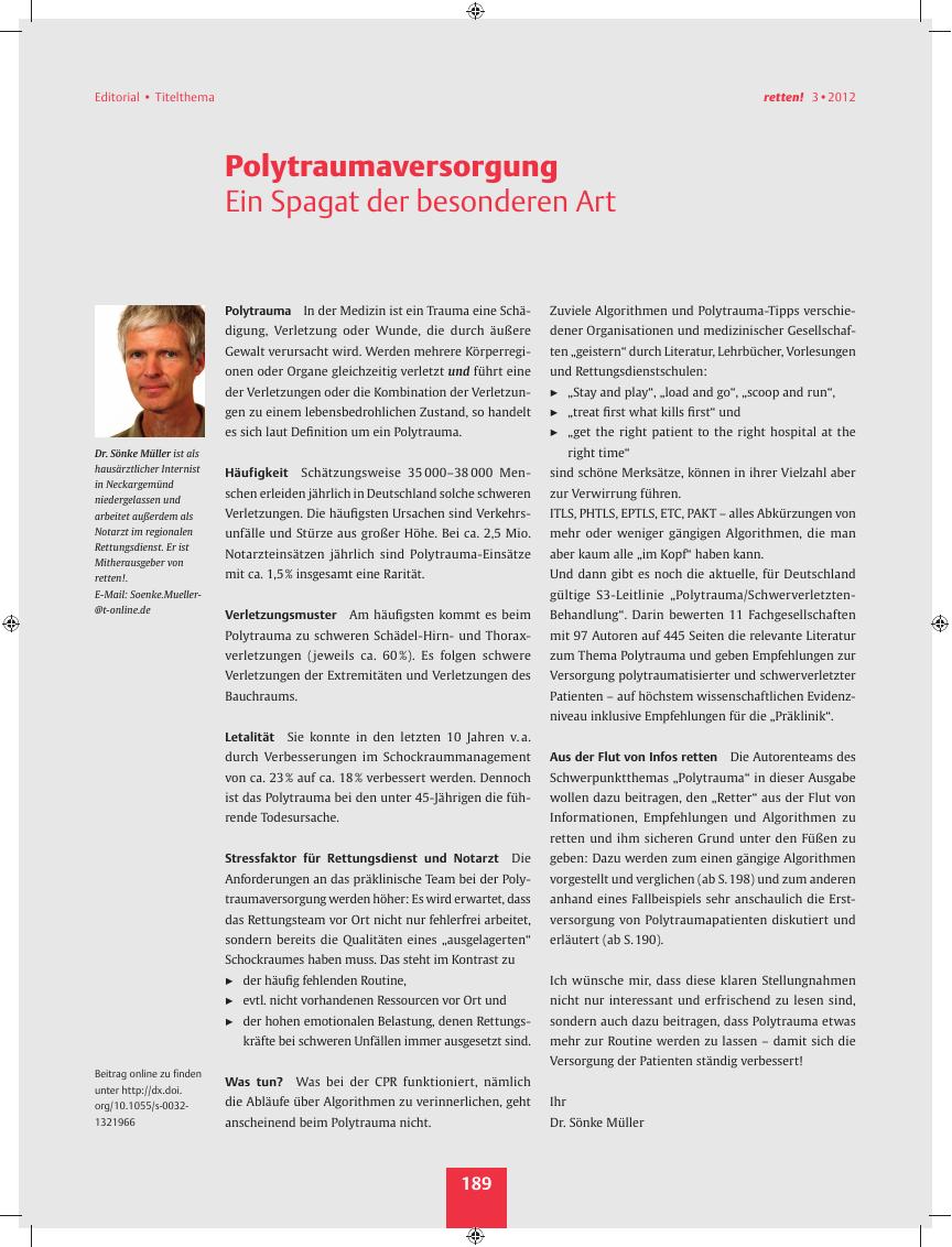 Vorschauseite 1: Polytraumaversorgung ? Ein Spagat der besonderen Art