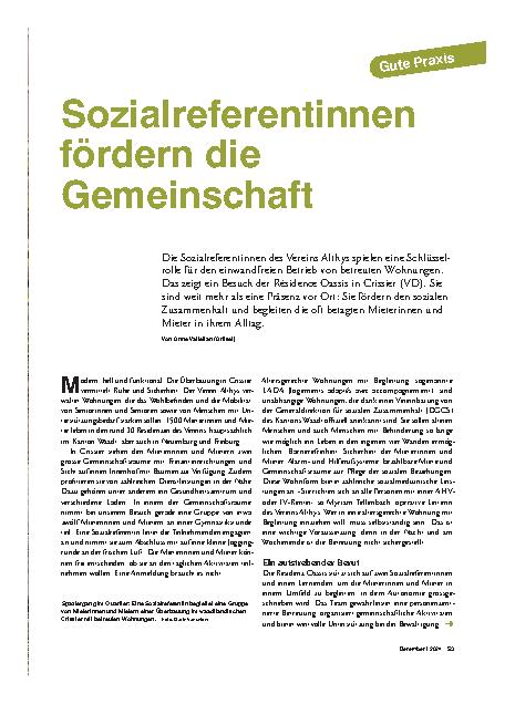 Vorschauseite 2: Sozialreferentinnen fördern die Gemeinschaft.