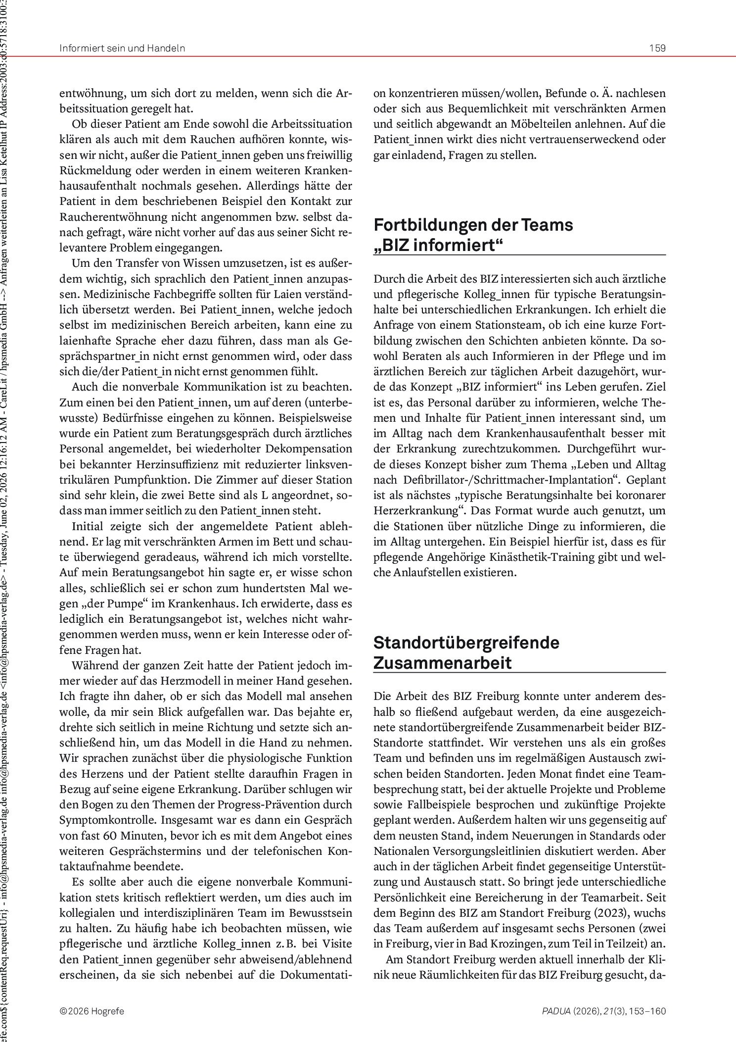 Vorschauseite 6: Patient_innen zentral informieren und beraten. Arbeitsort für professionell Pflegende