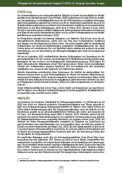 Vorschauseite 2: Begründung und inhaltliche Ausgestaltung eines Aufbau-Bachelorstudiengangs für Notfallsanitäter: innen Ergebnisse einer Fokusgruppendiskussion unter rettungsdienstlichen Expert: i…