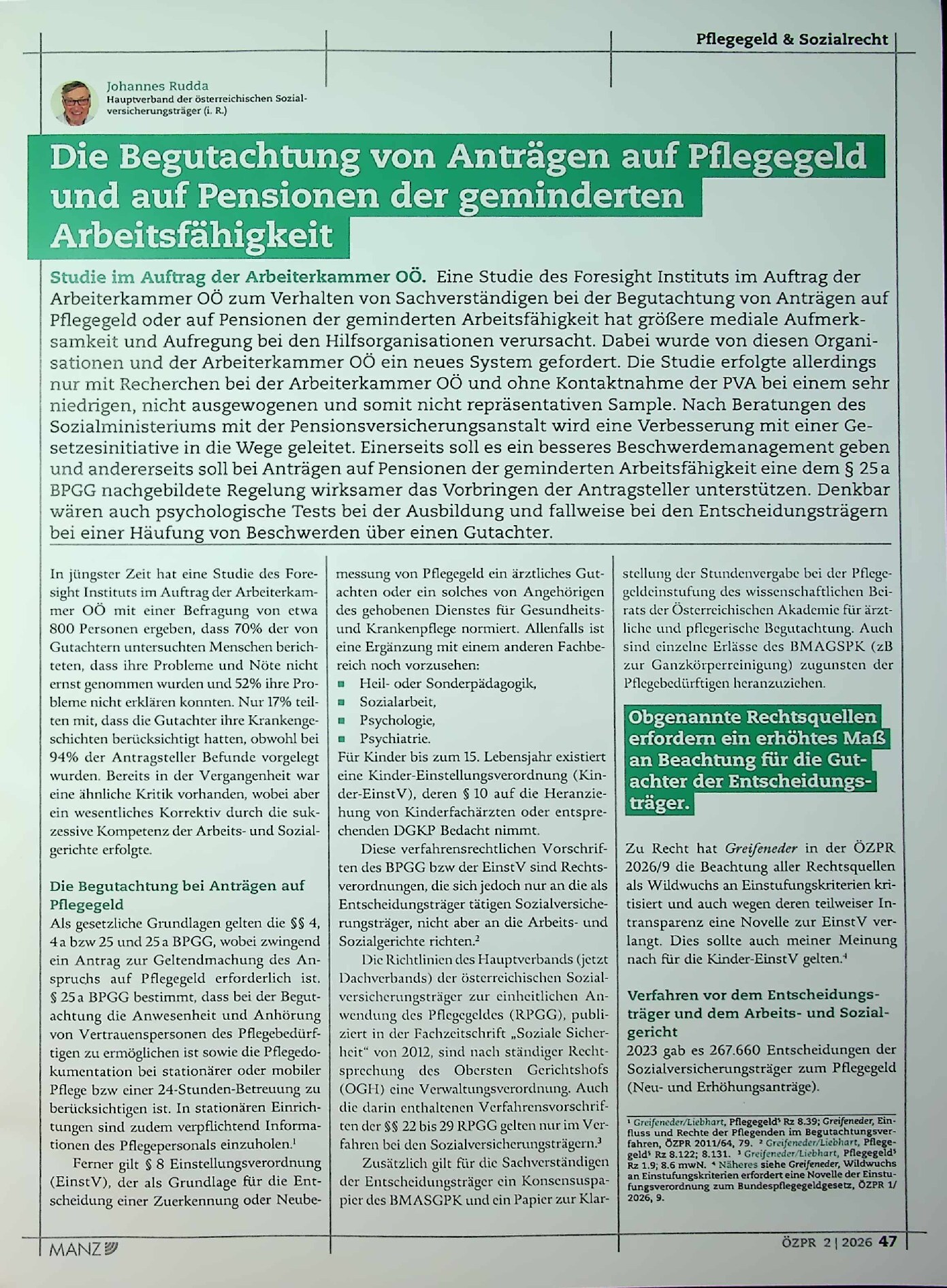 Vorschauseite 1: Die Begutachtung von Anträgen auf Pflegegeld und auf Pensionen der geminderten Arbeitsfähigkeit