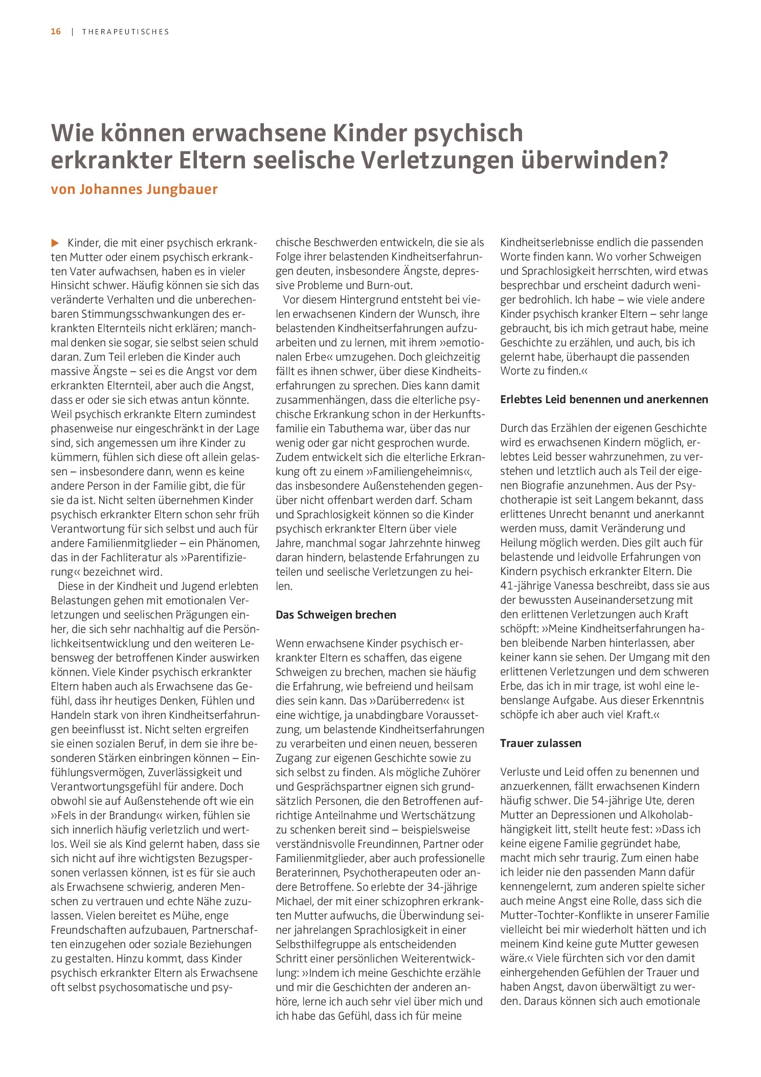 Vorschauseite 1: Wie können erwachsene Kinder psychisch erkrankter Eltern seelische Verletzungen überwinden?