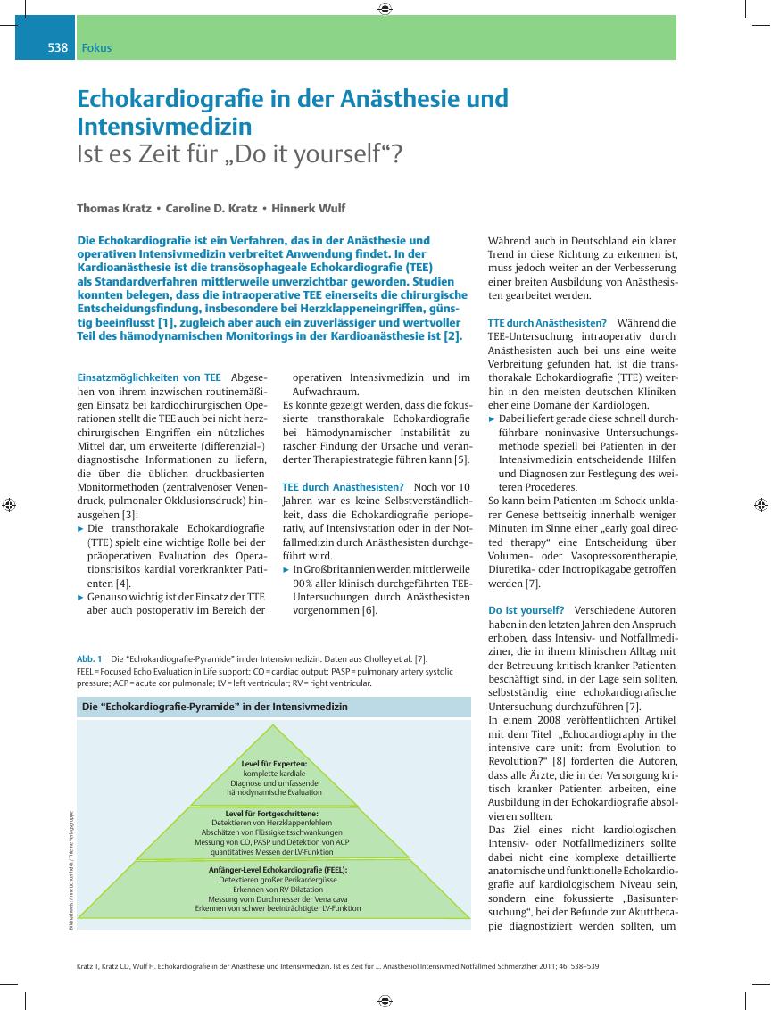 Vorschauseite 1: Echokardiografie in der Anästhesie und Intensivmedizin – Ist es Zeit für ”Do it yourself“?