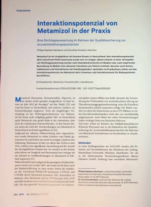 Vorschauseite 1: Interaktionspotenzial von Metamizol in der Praxis Eine Stichtagsauswertung im Rahmen der Qualitätssicherung zur Arzneimitteltherapiesicherheit