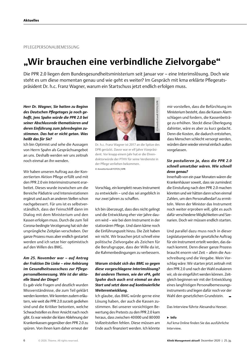 Vorschauseite 1: Pflegepersonalbemessung: "Wir brauchen eine verbindliche Zielvorgabe."