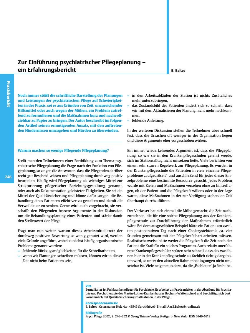 Vorschauseite 1: Zur Einführung psychiatrischer Pflegeplanung - ein Erfahrungsbericht