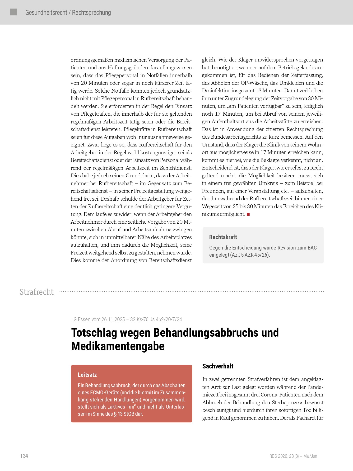 Vorschauseite 1: Totschlag wegen Behandlungsabbruchs und Medikamentengabe