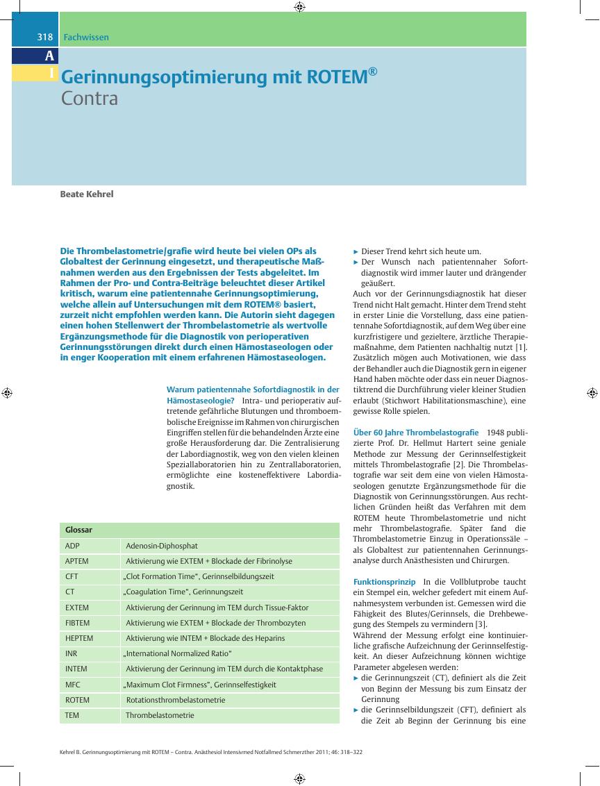Vorschauseite 1: Gerinnungsoptimierung mit ROTEM® – Contra