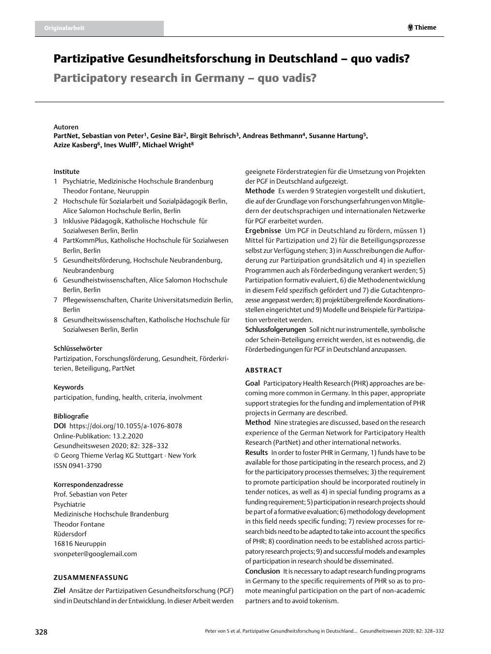 Vorschauseite 1: Partizipative Gesundheitsforschung in Deutschland – quo vadis?