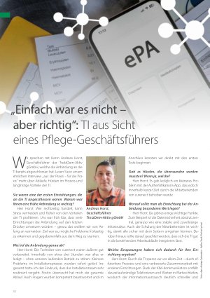 Vorschauseite 1: „Einfach war es nicht – aber richtig“: TI aus Sicht eines Pflege-Geschäftsführers