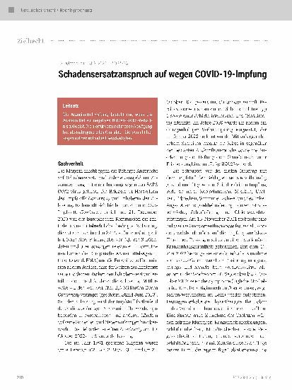 Vorschauseite 1: Schadensersatzanspruch wegen COVID-19-Impfung