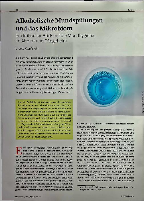 Vorschauseite 1: Alkoholische Mundspülungen und das Mikrobiom - Ein kritischer Blick auf die Mundhygiene im Altersund Pflegeheim