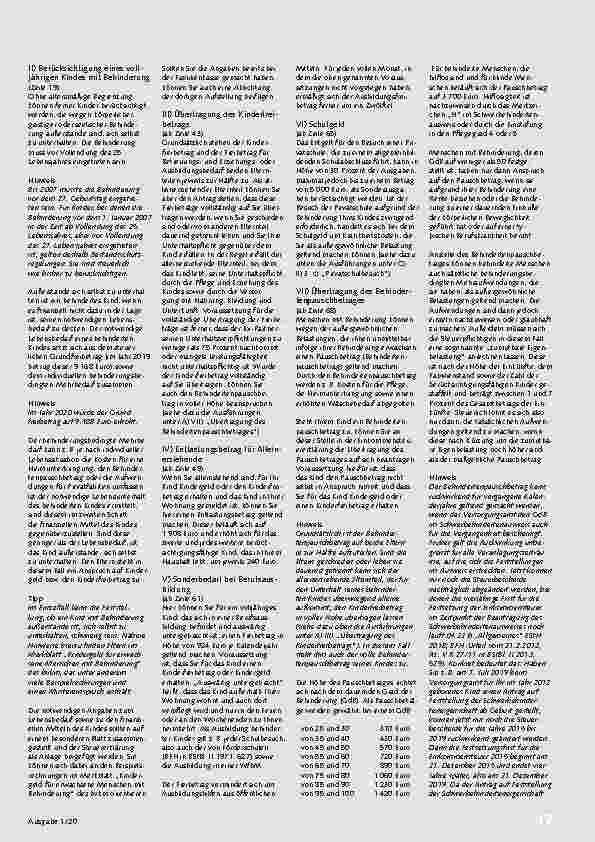 Vorschauseite 2: Steuermerkblatt des Bundesverbandes für körperund mehrfachbehinderte Menschen e. V. für Familien mit behinderten Kindern 2019/2020
