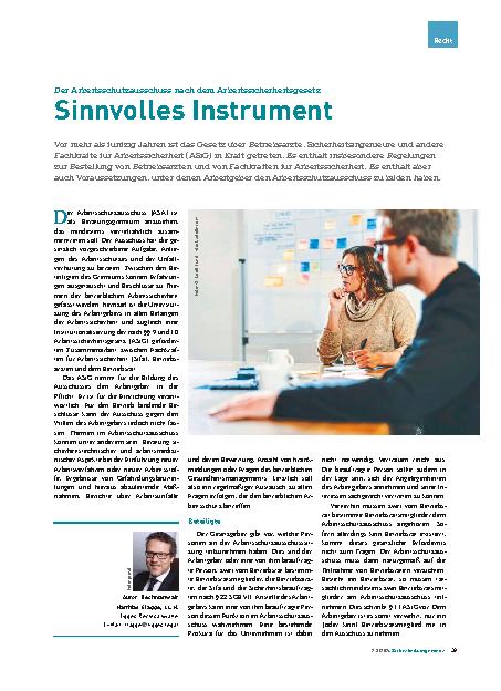 Vorschauseite 1: Der Arbeitsschutzausschuss nach dem Arbeitssicherheitsgesetz ist ein sinnvolles Instrument.