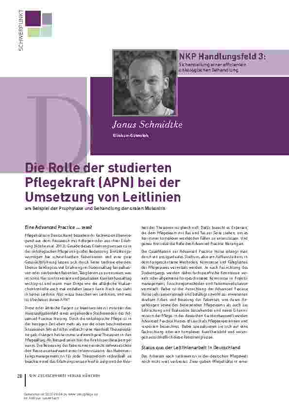 Vorschauseite 1: Die Rolle der studierten Pflegekraft (APN) bei der Umsetzung von Leitlinien