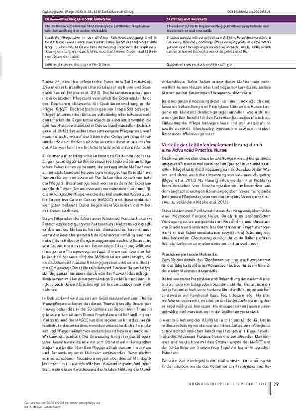 Vorschauseite 2: Die Rolle der studierten Pflegekraft (APN) bei der Umsetzung von Leitlinien