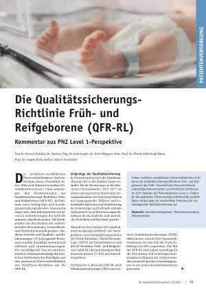 Vorschauseite 1: Die Qualitätssicherungs-Richtlinie Frühund Reifgeborene (QFR-RL) Kommentar aus PNZ Level 1-Perspektive