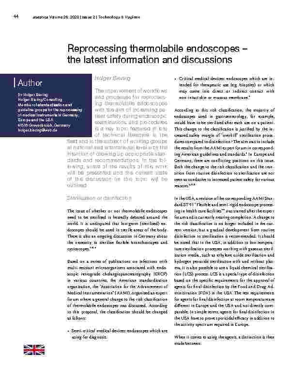 Vorschauseite 1: Reprocessing thermolabile endoscopes – the latest information and discussions