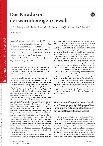 Vorschauseite 1: Das Paradoxon der warmherzigen Gewalt: Ein Essay über laterale Gewalt an Pflegeauszubildenden