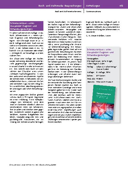 Vorschauseite 1: Schmerzmedizin – interdisziplinäre Diagnoseund Behandlungsstrategien