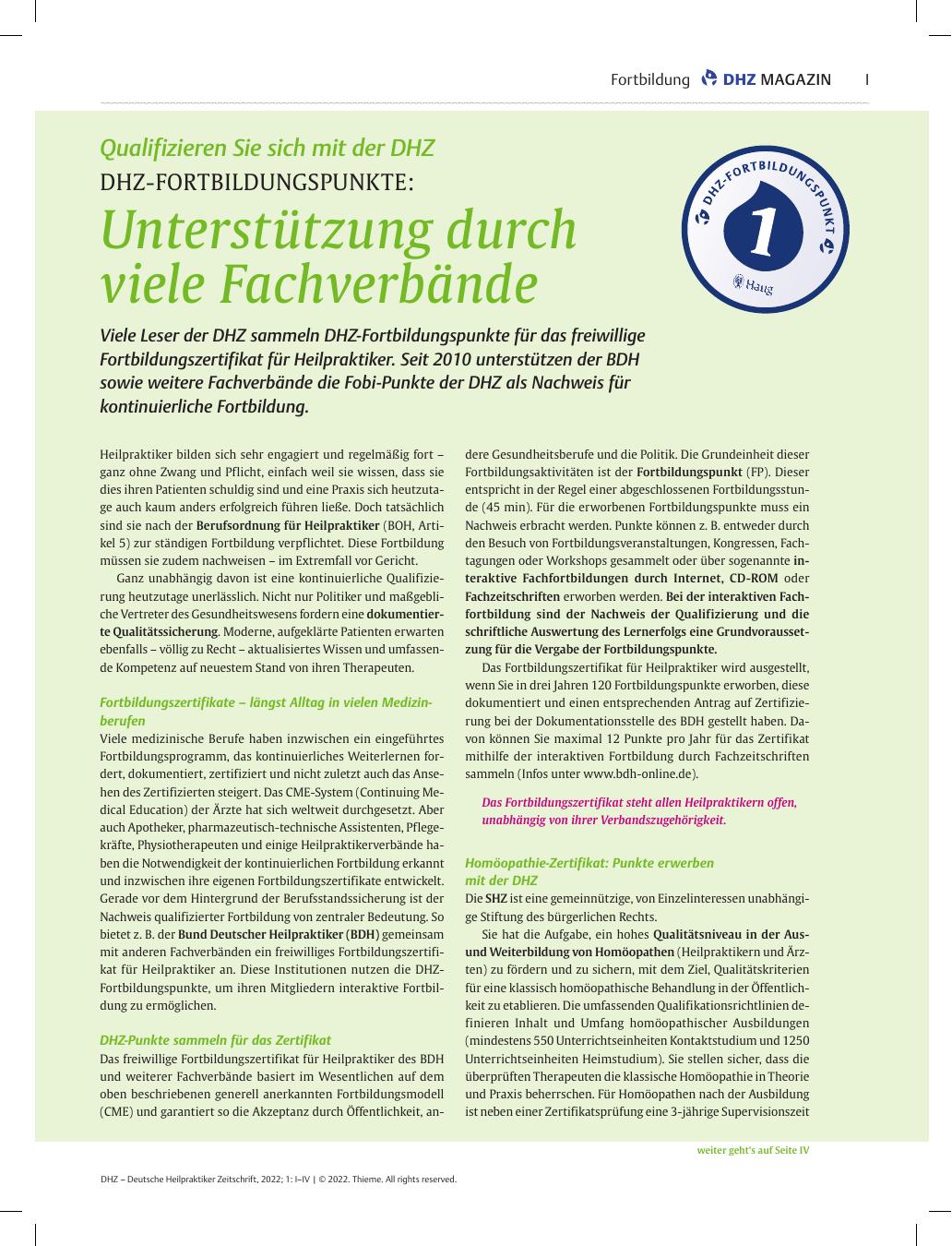 Vorschauseite 1: Qualifizieren Sie sich mit der DHZ: DHZ-FORTBILDUNGSPUNKTE: Unterstützung durch viele Fachverbände
