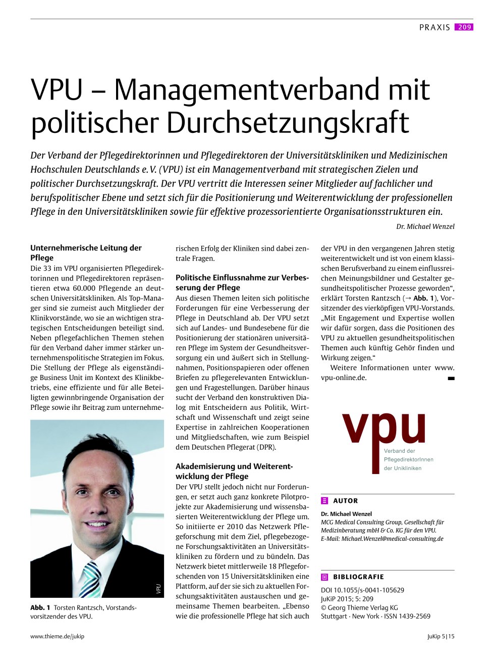 Vorschauseite 1: VPU – Managementverband mit politischer Durchsetzungskraft