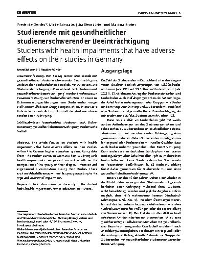 Vorschauseite 1: Studierende mit gesundheitlicher studienerschwerender Beeinträchtigung