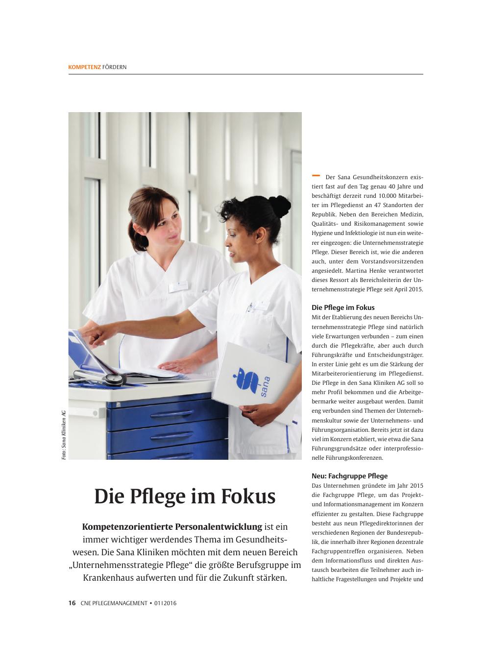 Vorschauseite 1: Die Pflege im Fokus